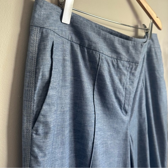 Lafayette 148 New York Blue Cotton Blend Wide-Leg High-Rise Pants - Size 14 - Picture 8 of 10